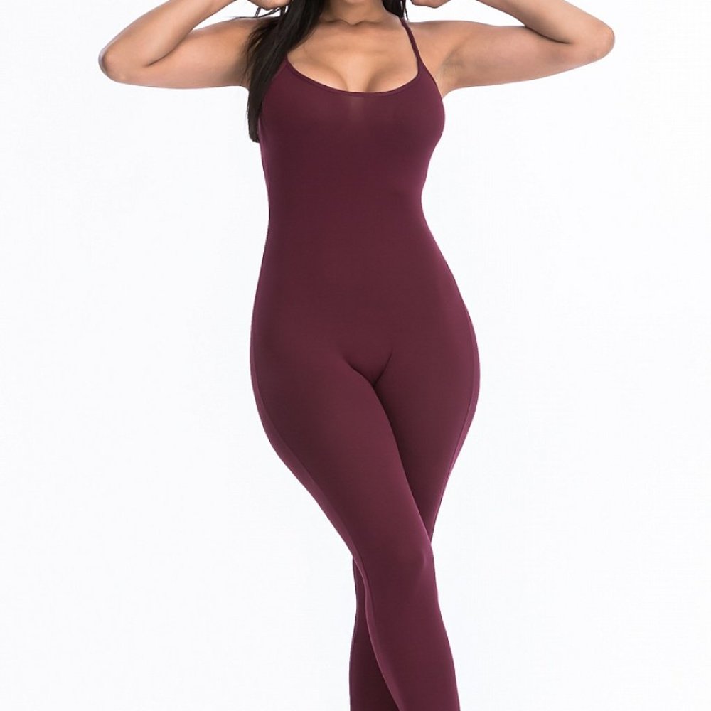 Burgundy Solid bodycon Jumpsuit